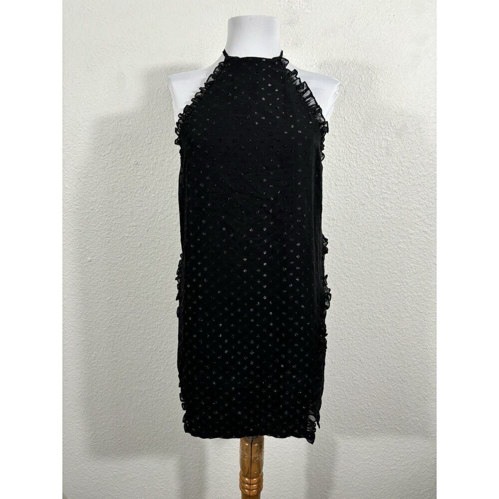 H:ours‎ Maeva Dress Size Small Black Halter Dotted Polyester Mini Womens